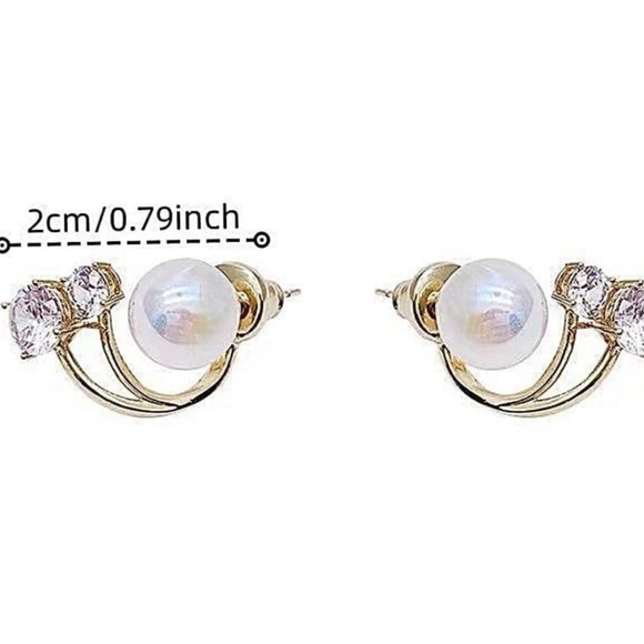 Luxe Gold Tone Faux Pearl Cubic Zirconia Earrings - Picture 5 of 5